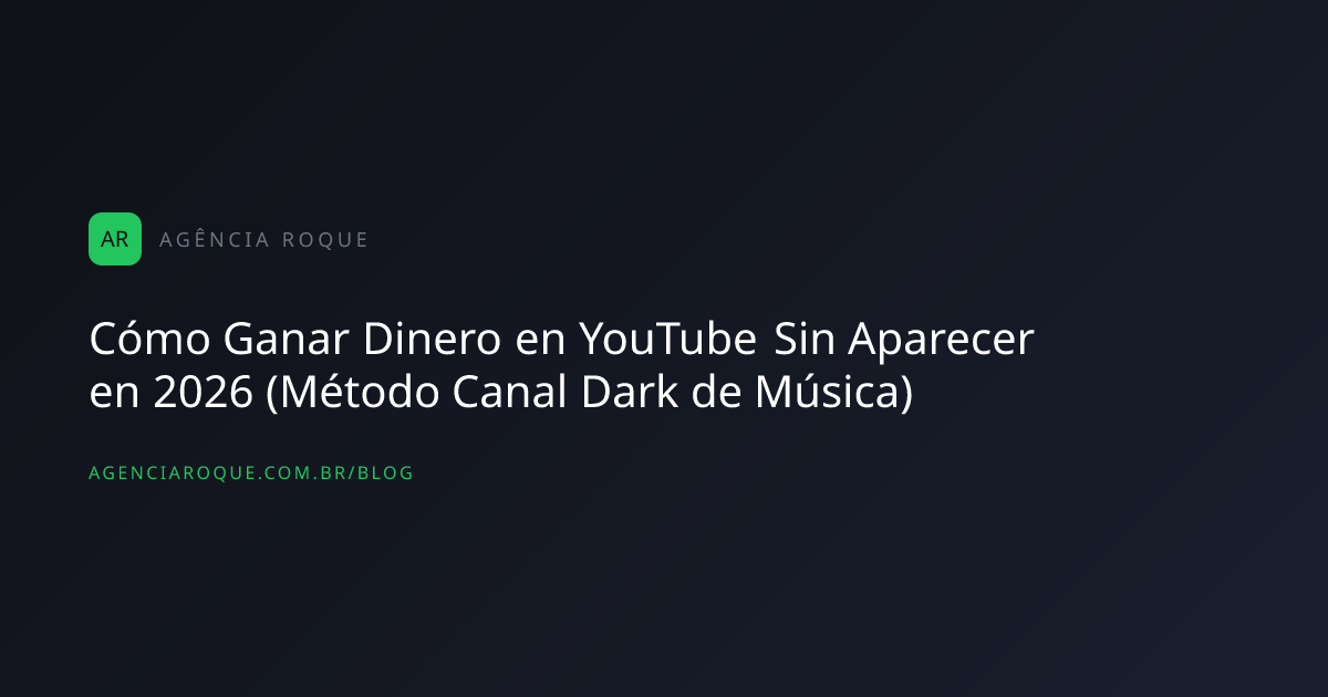 Flujo visual de 5 pasos: IA genera música → Canva crea miniatura → YouTube recibe upload → Algoritmo distribuye → Dinero