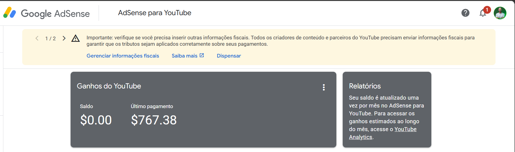 Pagamento do AdSense