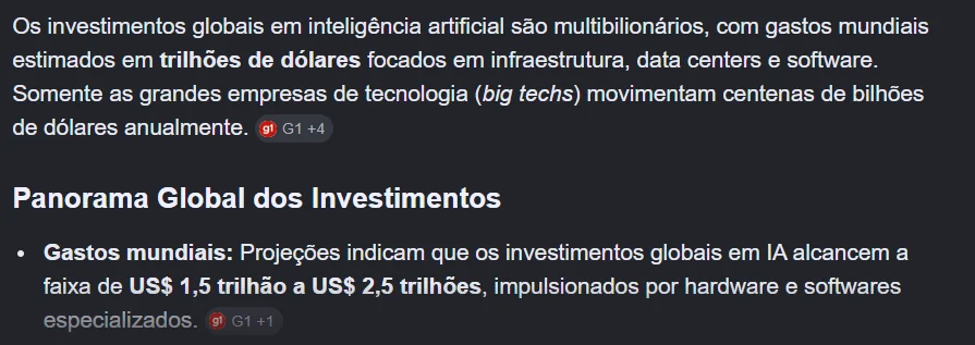 Investimentos globais em inteligência artificial projetados entre US$ 1,5 trilhão e US$ 2,5 trilhões